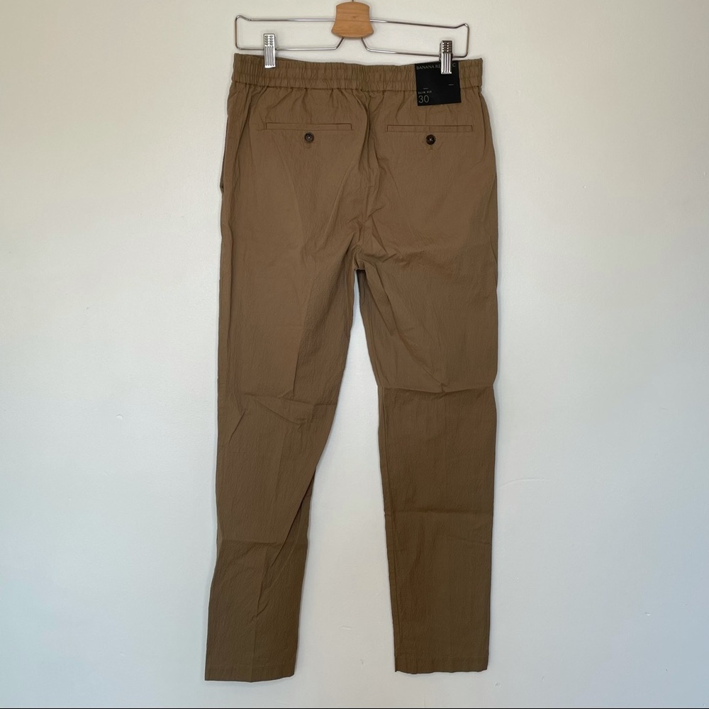Banana Republic Slim Fit Mid Rise Drawstring Pants Khaki Texture Button … - Picture 4 of 13